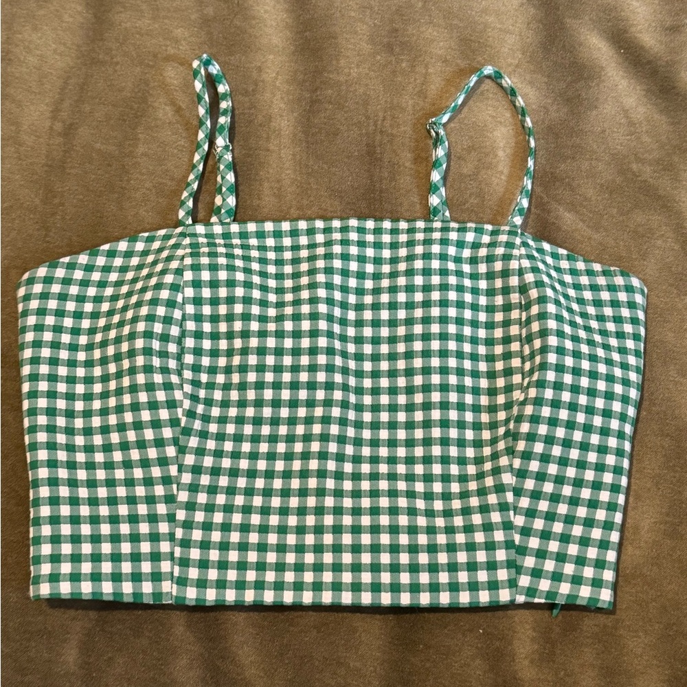 Green Gingham Corset Crop Top